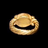 An Italic Carnelian Intaglio with Perseus — Set in a Late Roman gold ring