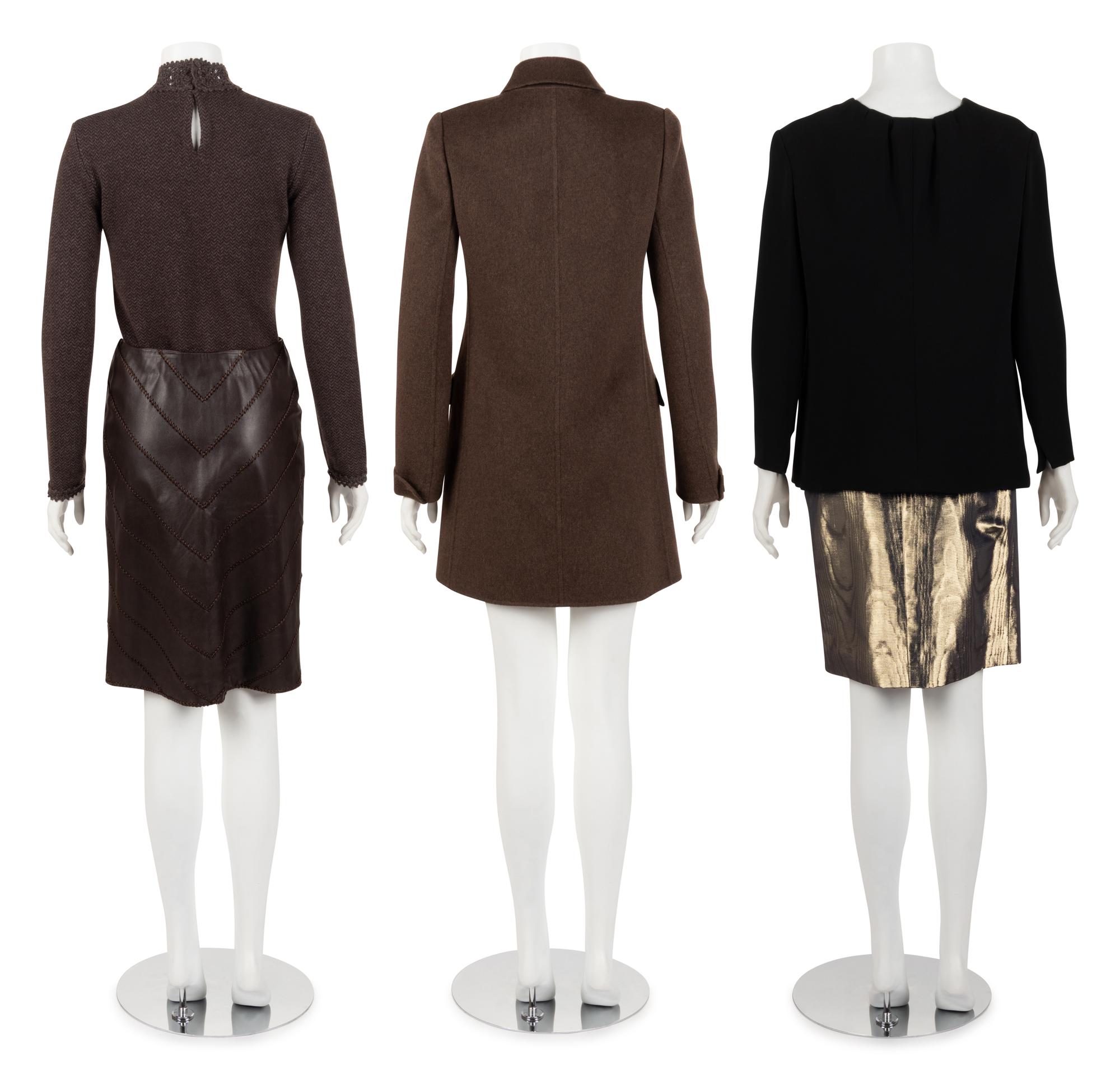 Three Designer Ensembles: One Oscar de la Renta Three Piece Ensemble, One Yves Saint Laurent Skirt, One Givenchy Jacket, 1980-90s