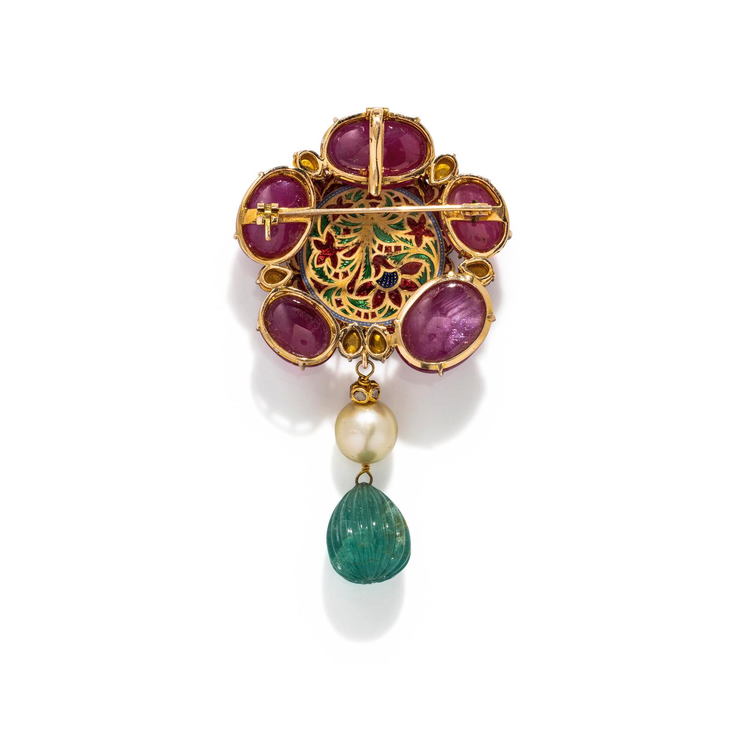 SILVER-TOPPED GOLD, DIAMOND AND MULTIGEM PENDANT/BROOCH