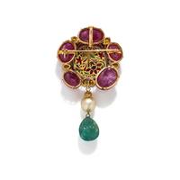 SILVER-TOPPED GOLD, DIAMOND AND MULTIGEM PENDANT/BROOCH