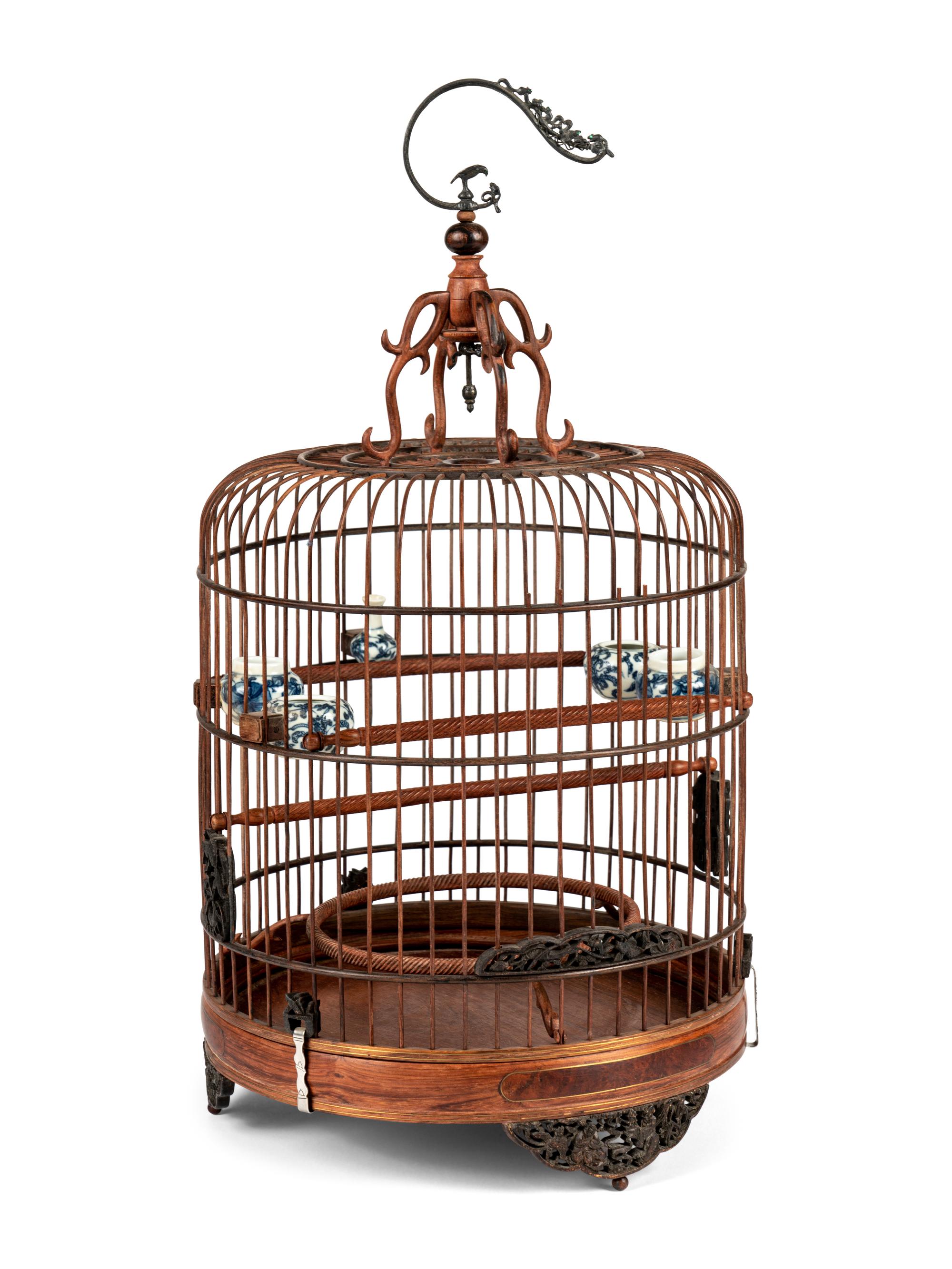 A Burlwood Inset Hardwood Birdcage