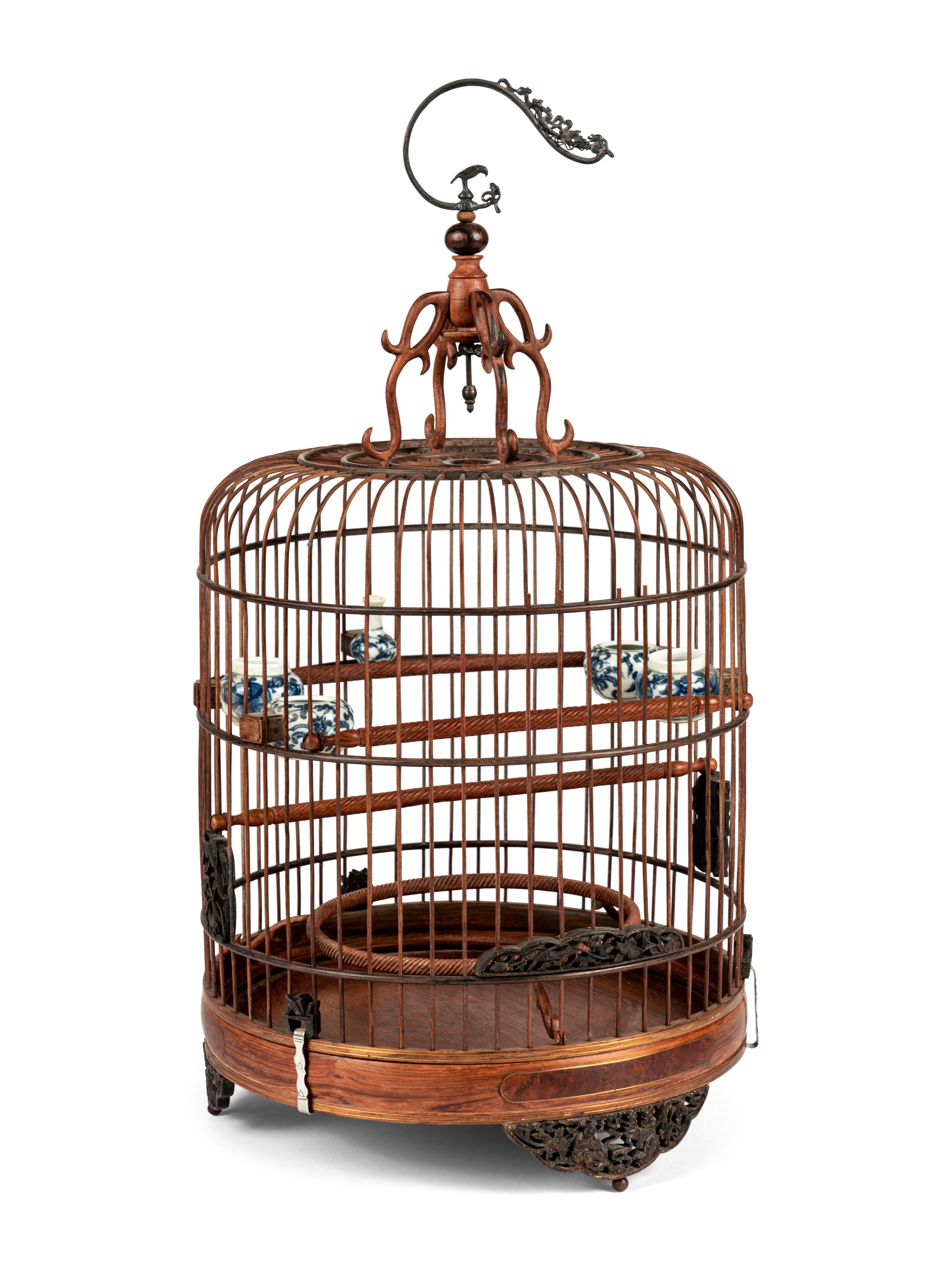 A Burlwood Inset Hardwood Birdcage