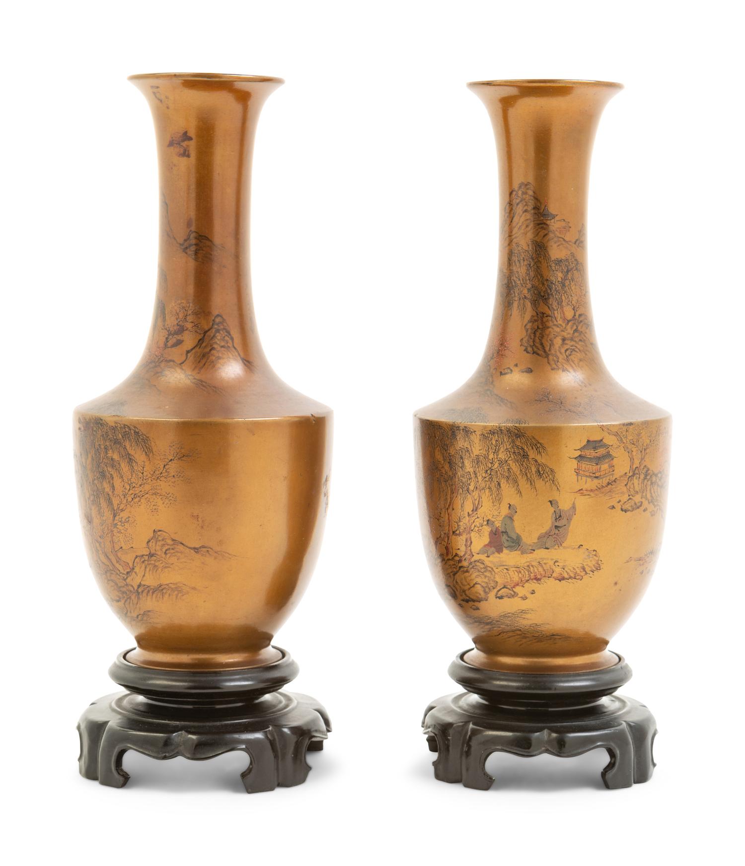 A Pair of Chinese Painted Lacquer Vases