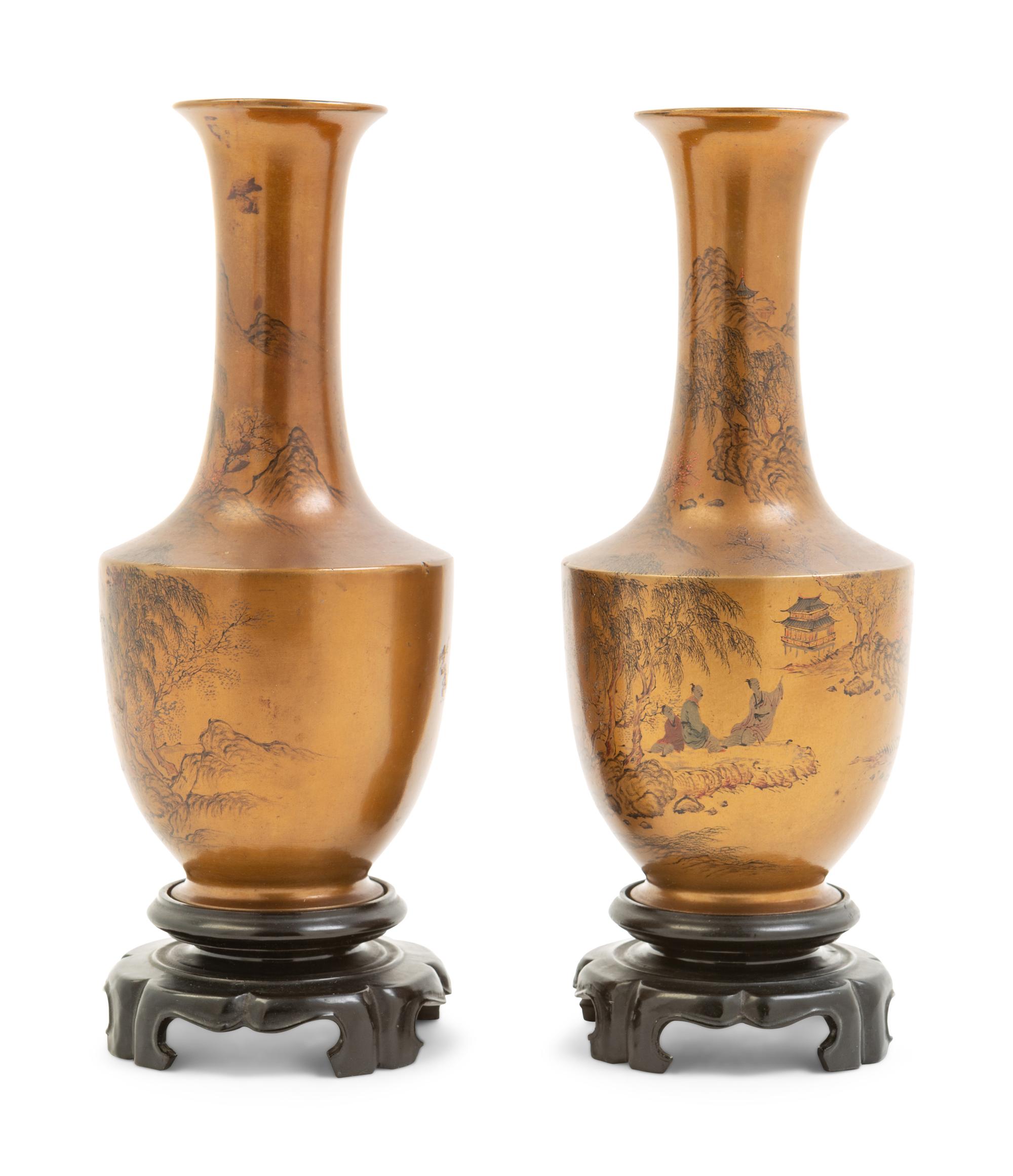 A Pair of Chinese Painted Lacquer Vases