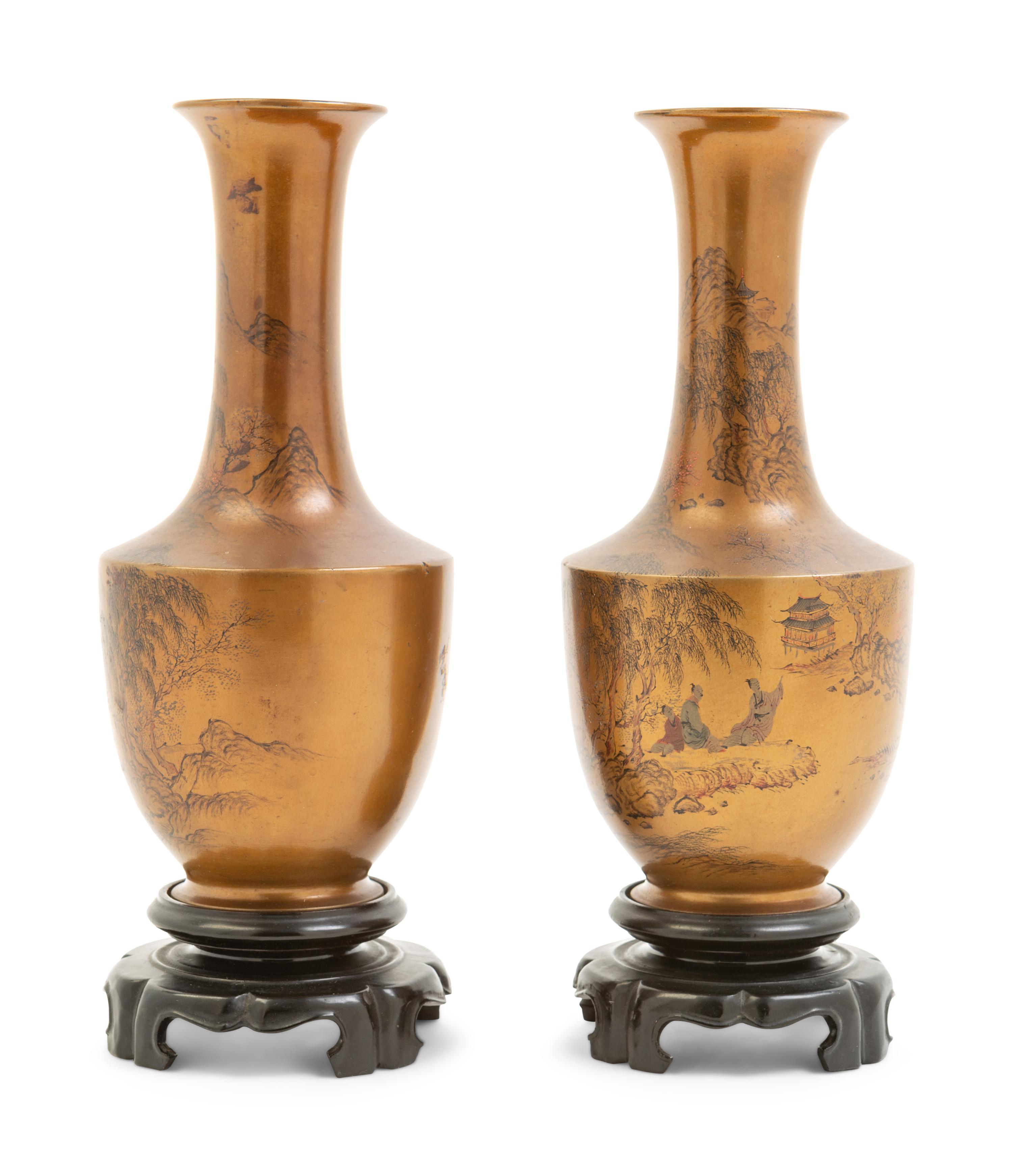 A Pair of Chinese Painted Lacquer Vases