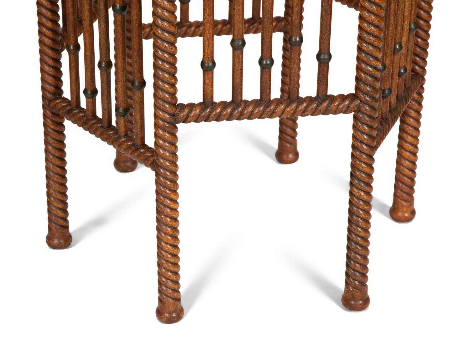 A Pair of Turned Walnut and Reverse-Painted Glass Side Tables