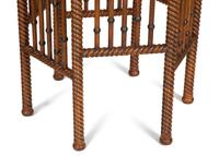 A Pair of Turned Walnut and Reverse-Painted Glass Side Tables
