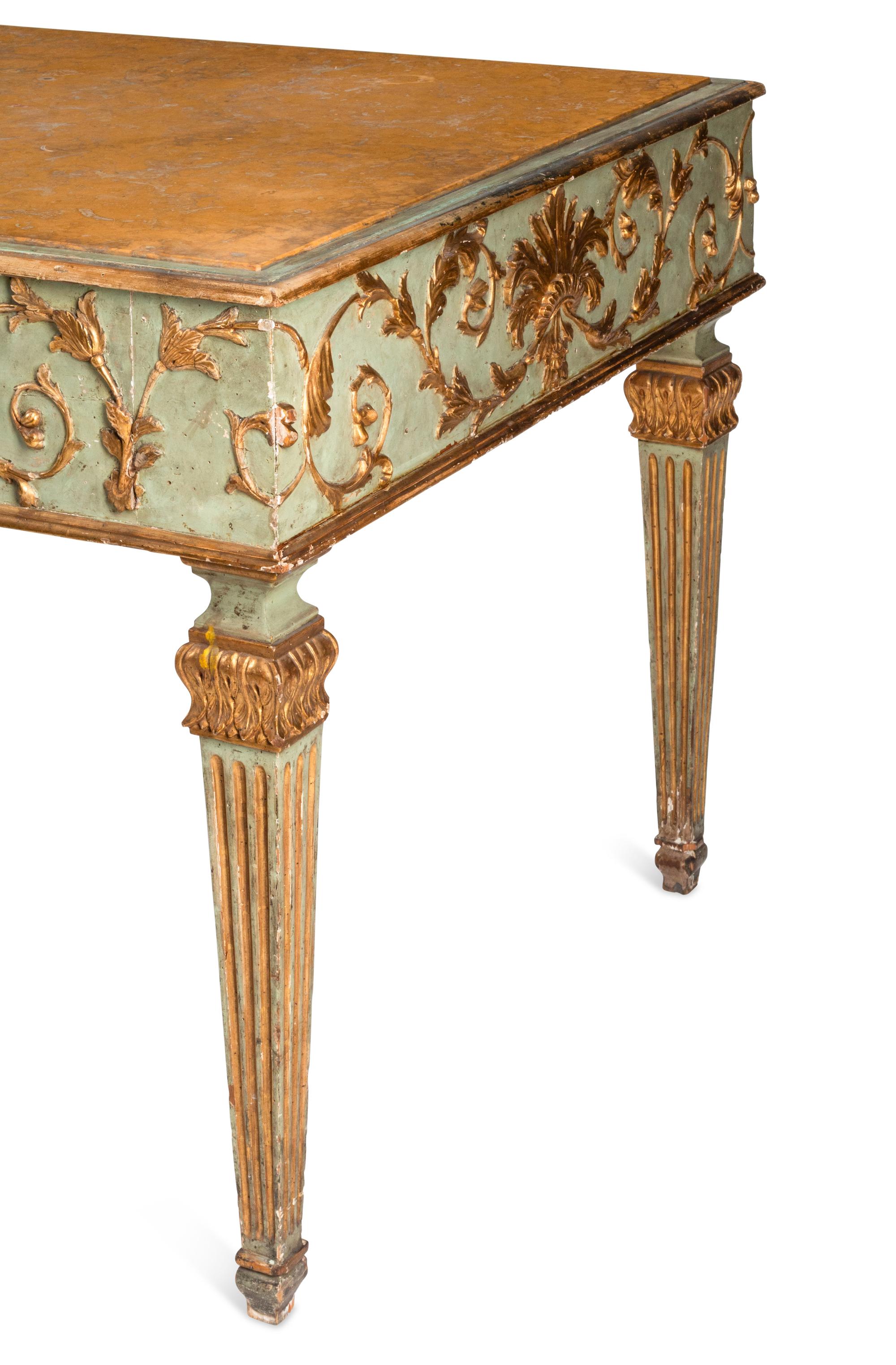 An Italian Neoclassical Painted and Parcel Gilt Marble-Inset Center Table