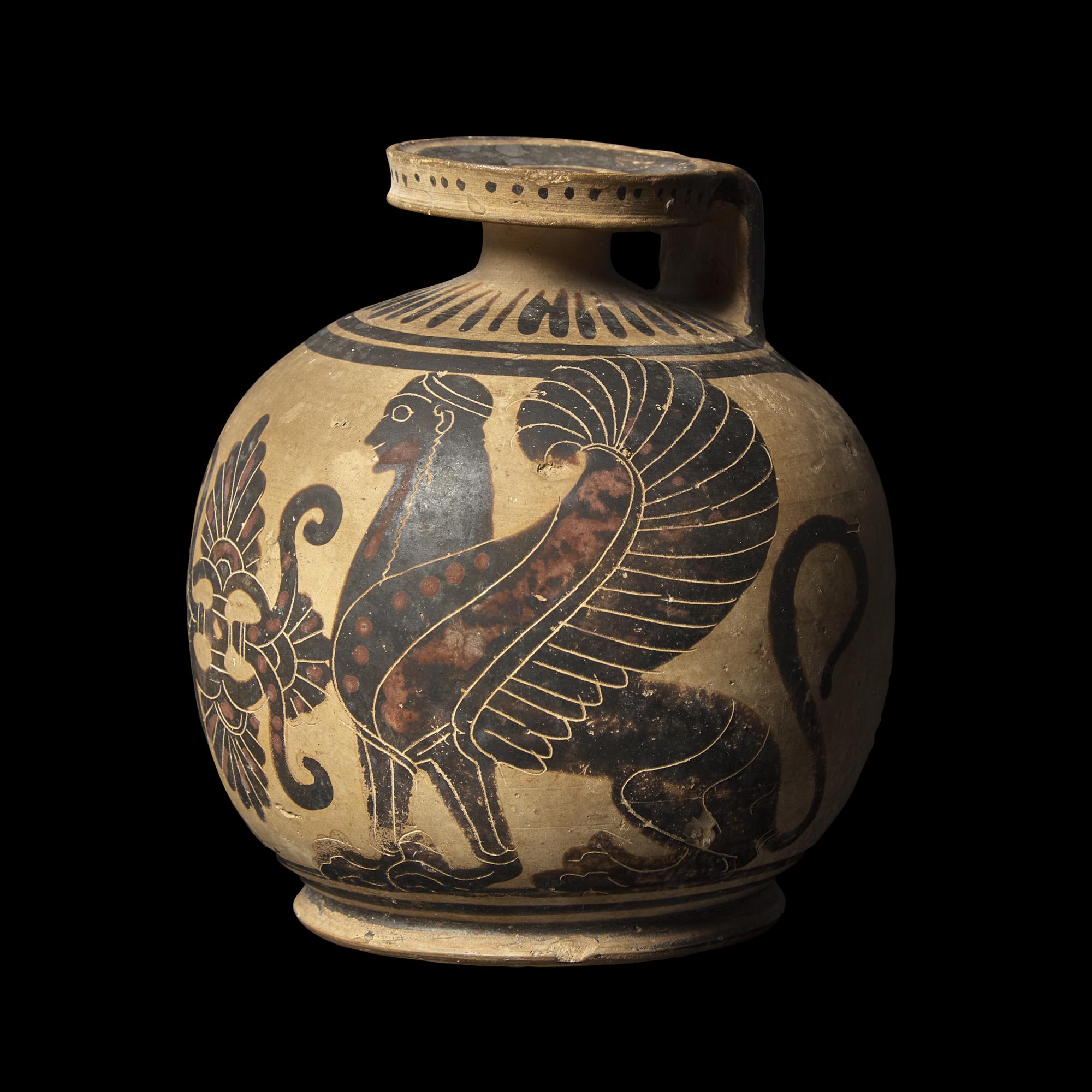 A Corinthian Black-Figured Flat-Bottomed Aryballos