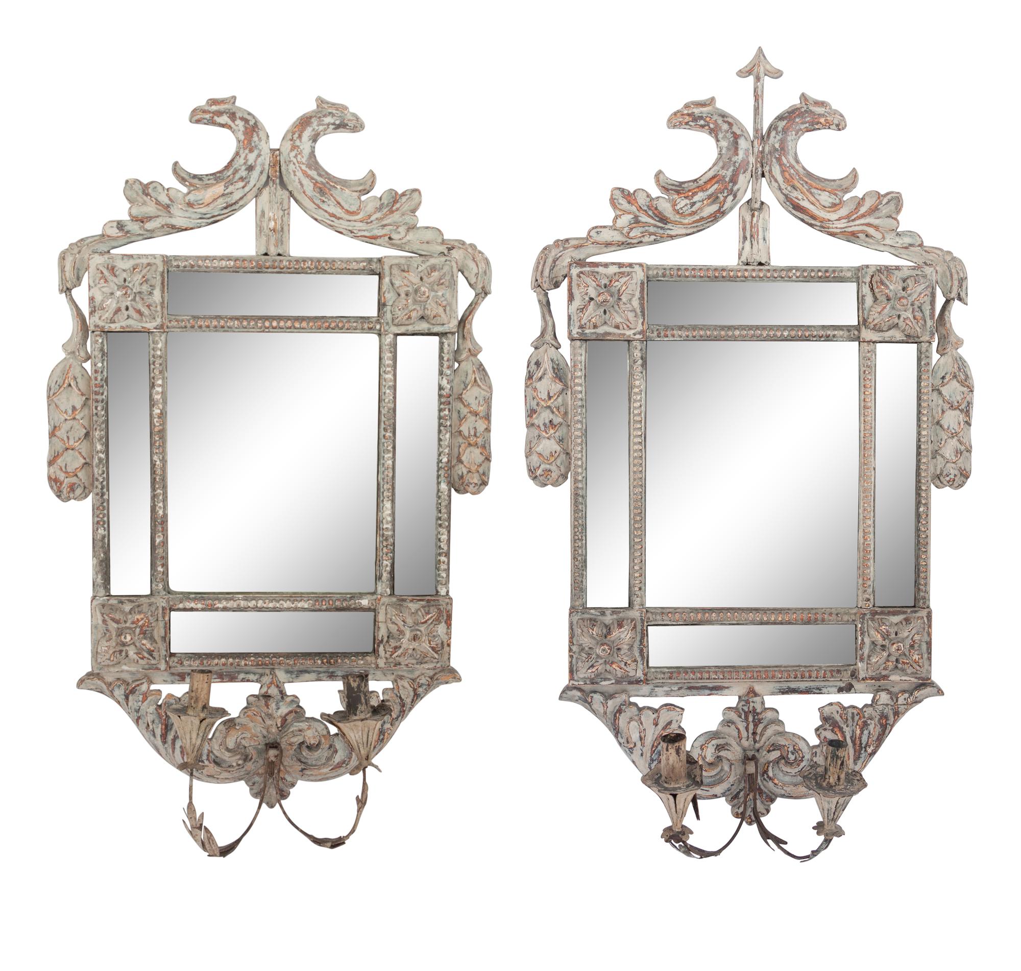 A Pair of Regency Painted Girandole Mirrors