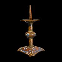 A Limoges Gilt-Copper and Champleve Enamel Candlestick