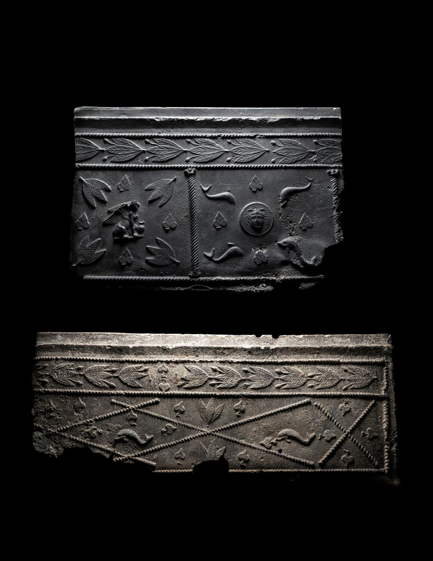 Two Roman Lead Sarcophagus Fragments