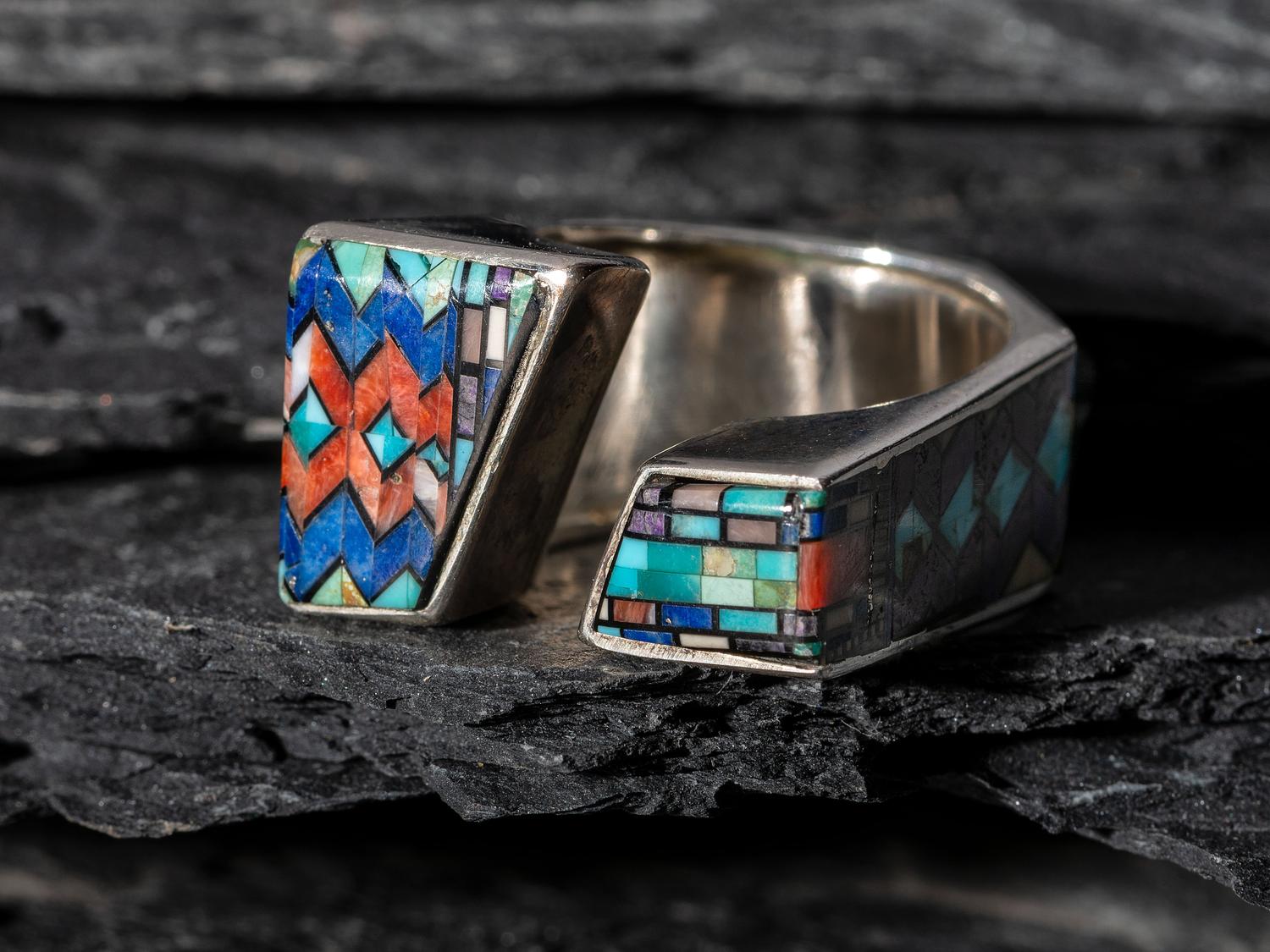 Micro Mosaic Sterling Silver Asymmetric Ring