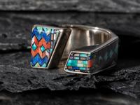 Micro Mosaic Sterling Silver Asymmetric Ring