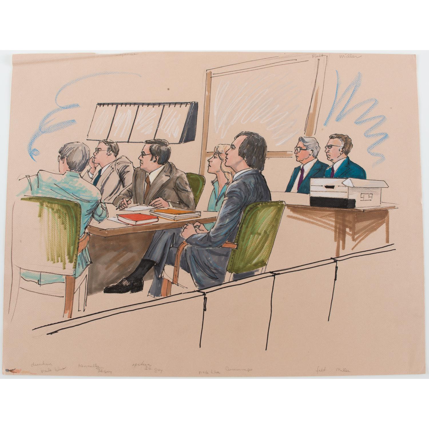 Joan Andrew, Washington Post and CNN Sketch Artist, 16 Original Sketches Documenting the 1980 Trial of Felt "Deep Throat" and Miller, Incl. Former President Nixon