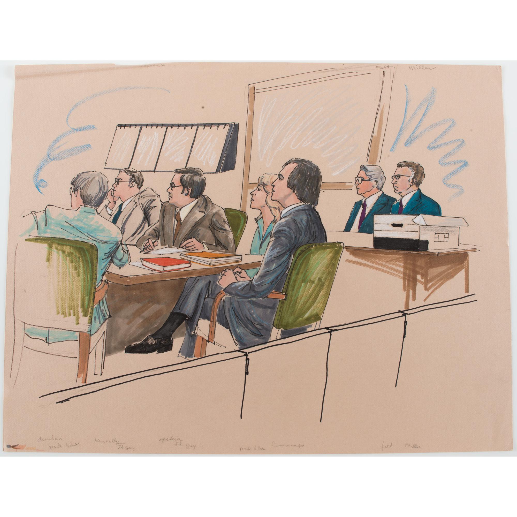 Joan Andrew, Washington Post and CNN Sketch Artist, 16 Original Sketches Documenting the 1980 Trial of Felt "Deep Throat" and Miller, Incl. Former President Nixon