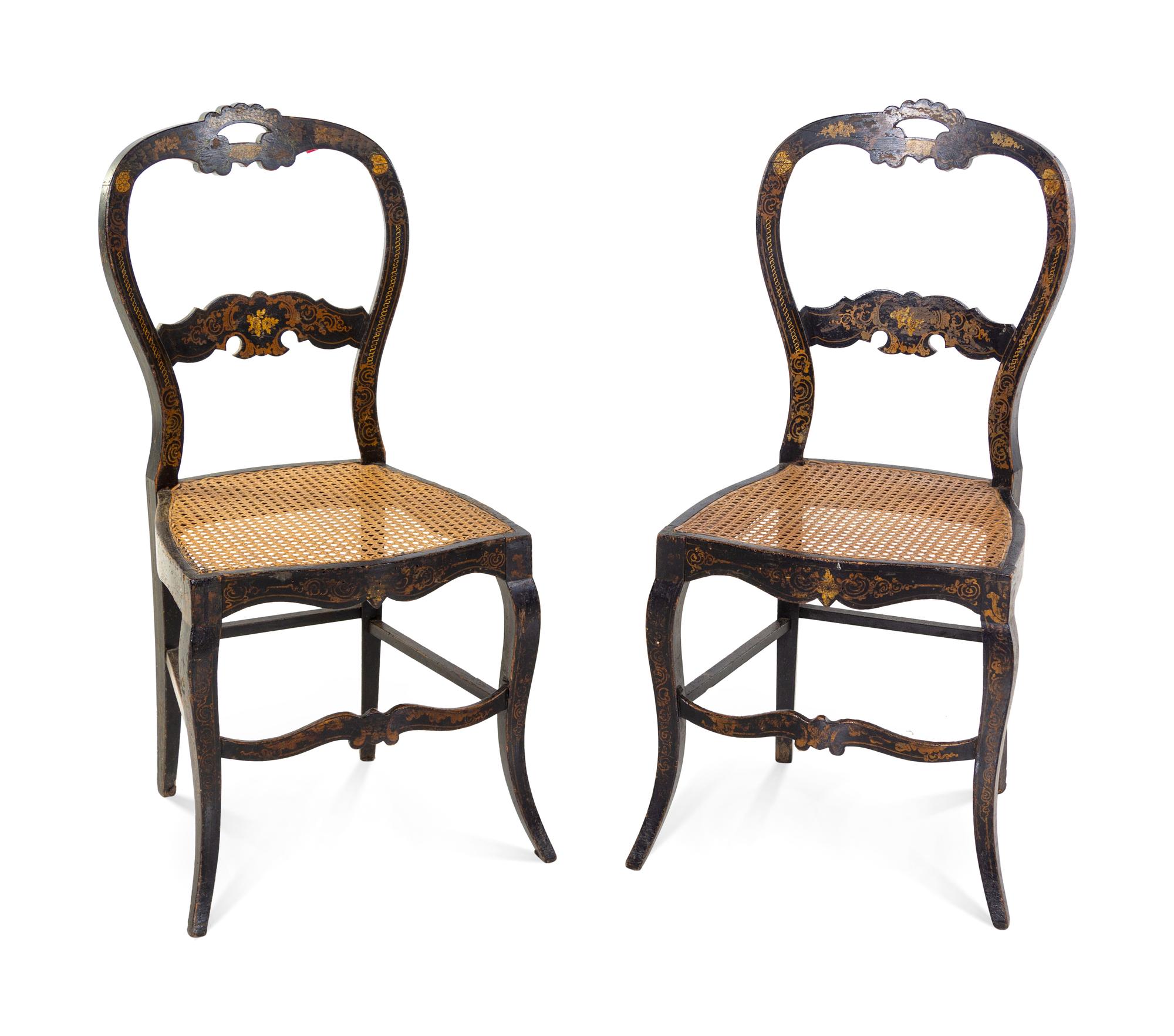 A Pair of French Stencil-Decorated Balloon-Back Side Chairs