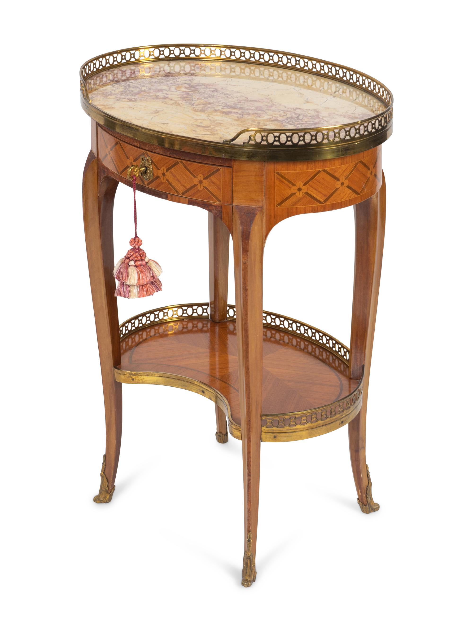 A Louis XV Style Gilt-Bronze-Mounted Marquetry Table en Chiffonière