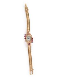 14K PINK GOLD, DIAMOND AND GEMSTONE WRISTWATCH