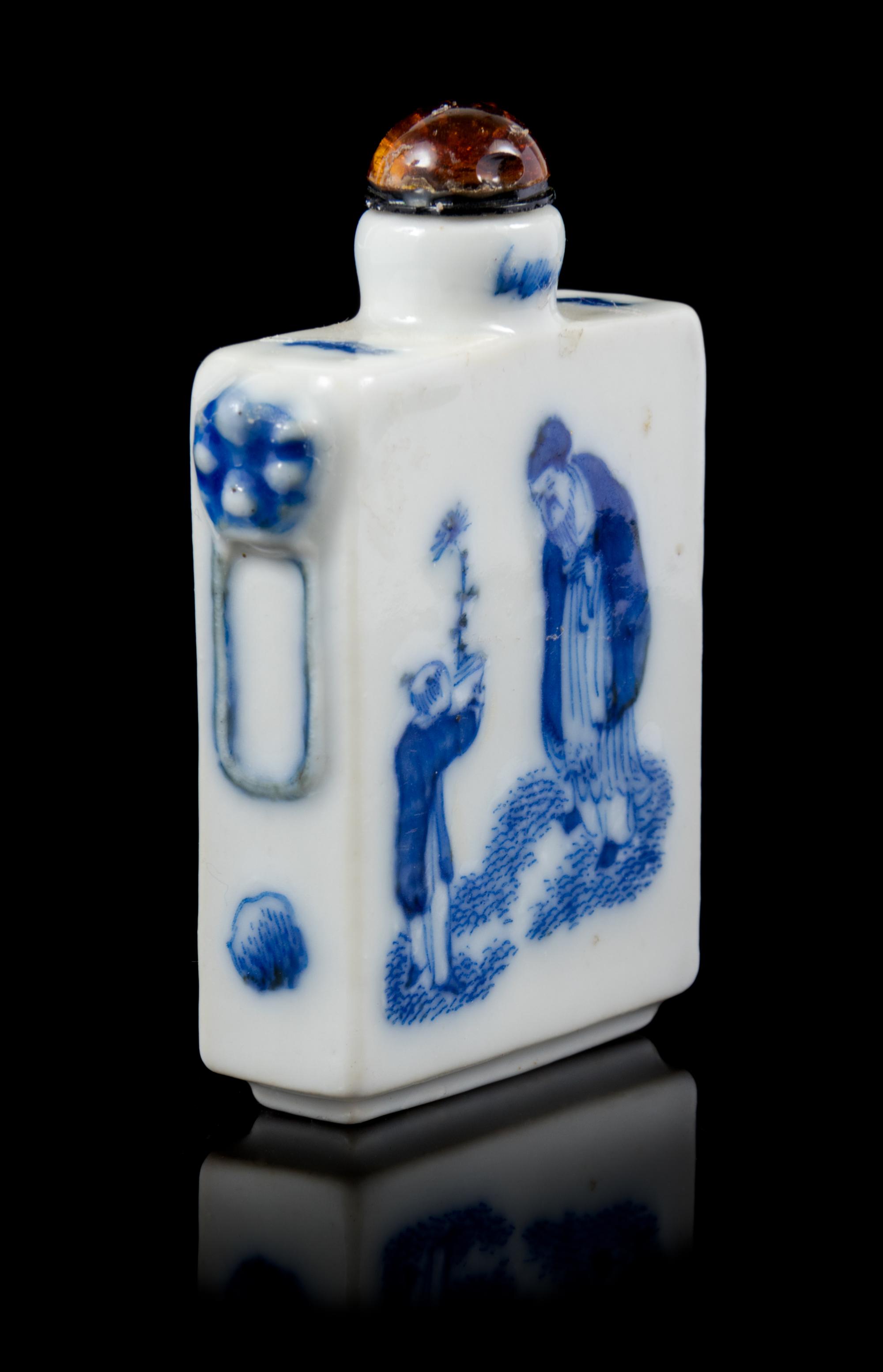 A Blue and White Porcelain Snuff Bottle Height 2 1/2 inches. — GUANGXU PERIOD (1875-1908)