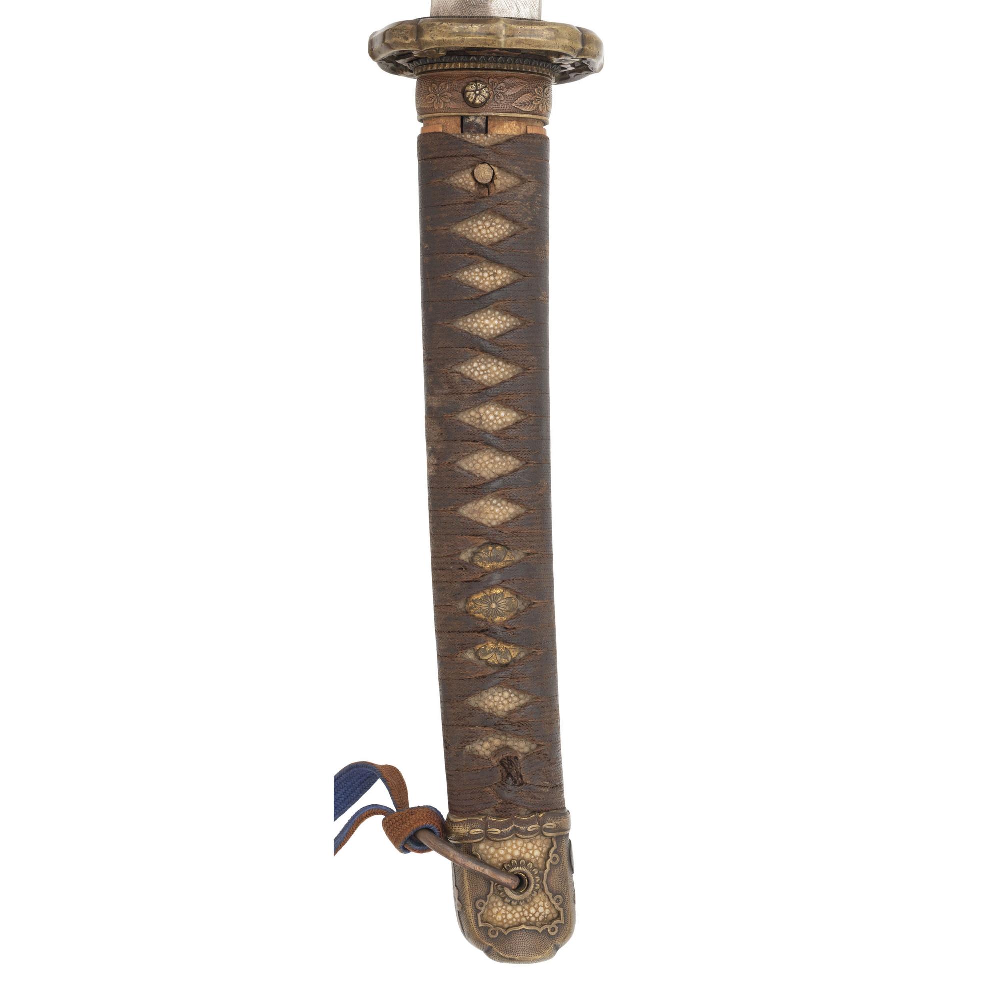 Signed WWII Japanese Shin Gunto with Edo-Period Blade, Family Mon, and Company Officer's Sageo