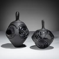 Carved Blackware Lidded Jars