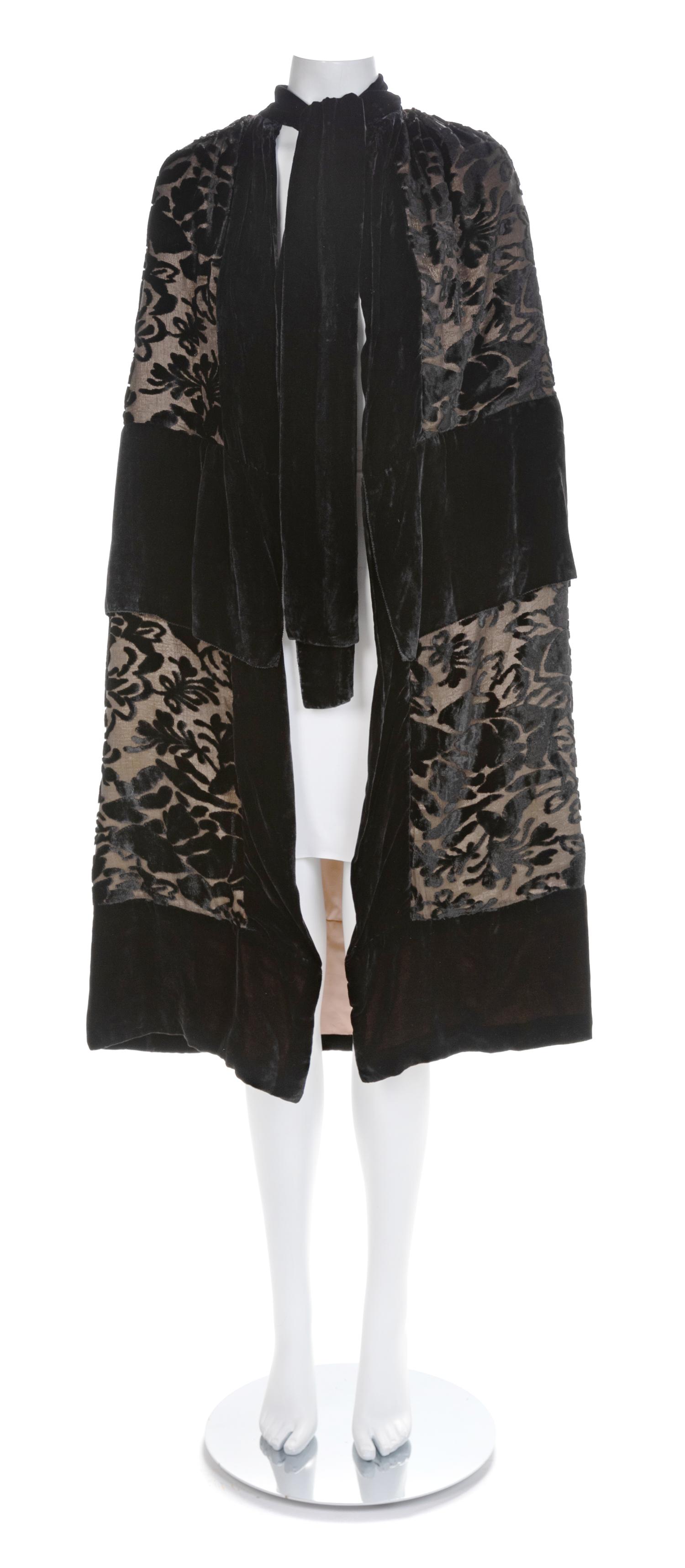 Hamilton & Co. Black Patterned Velvet Opera Cape, 1920s No size label