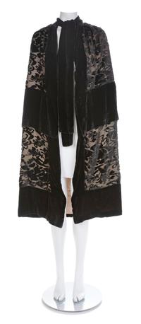 Hamilton & Co. Black Patterned Velvet Opera Cape, 1920s No size label