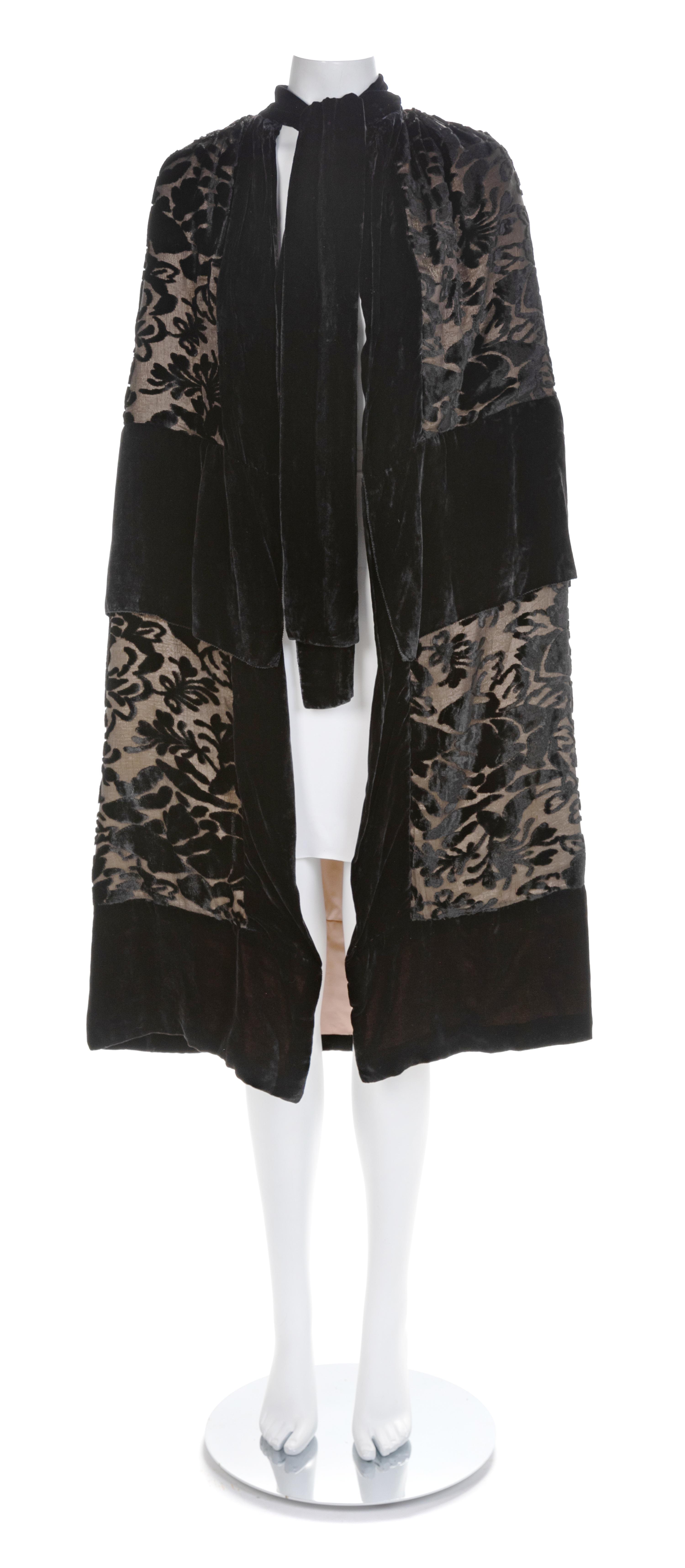 Hamilton & Co. Black Patterned Velvet Opera Cape, 1920s No size label