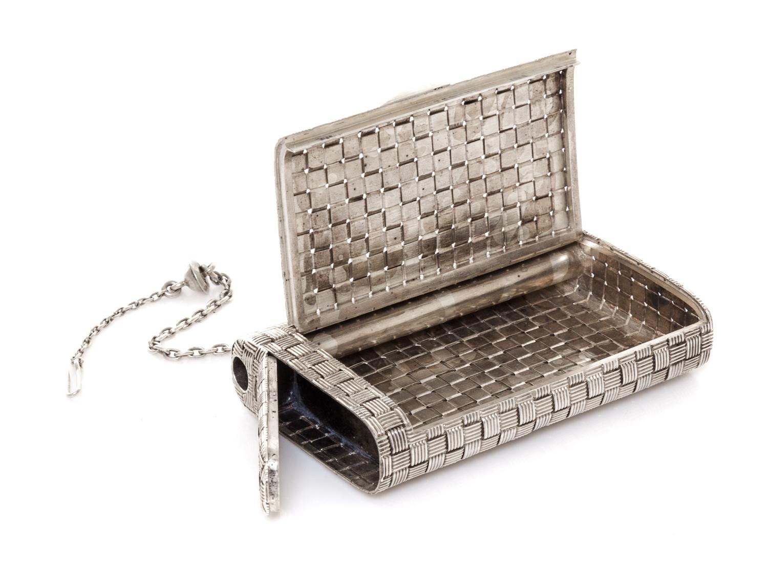 A Russian Silver Cigarette Case, Mark of Otto Makselius, St. Petersburg, late 19th century, worked in a basket weave pattern with an at