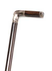 An American Sterling Silver and Rosewood Cane, Length of handle 4 1/2 x length overall 35 1/2 inches.