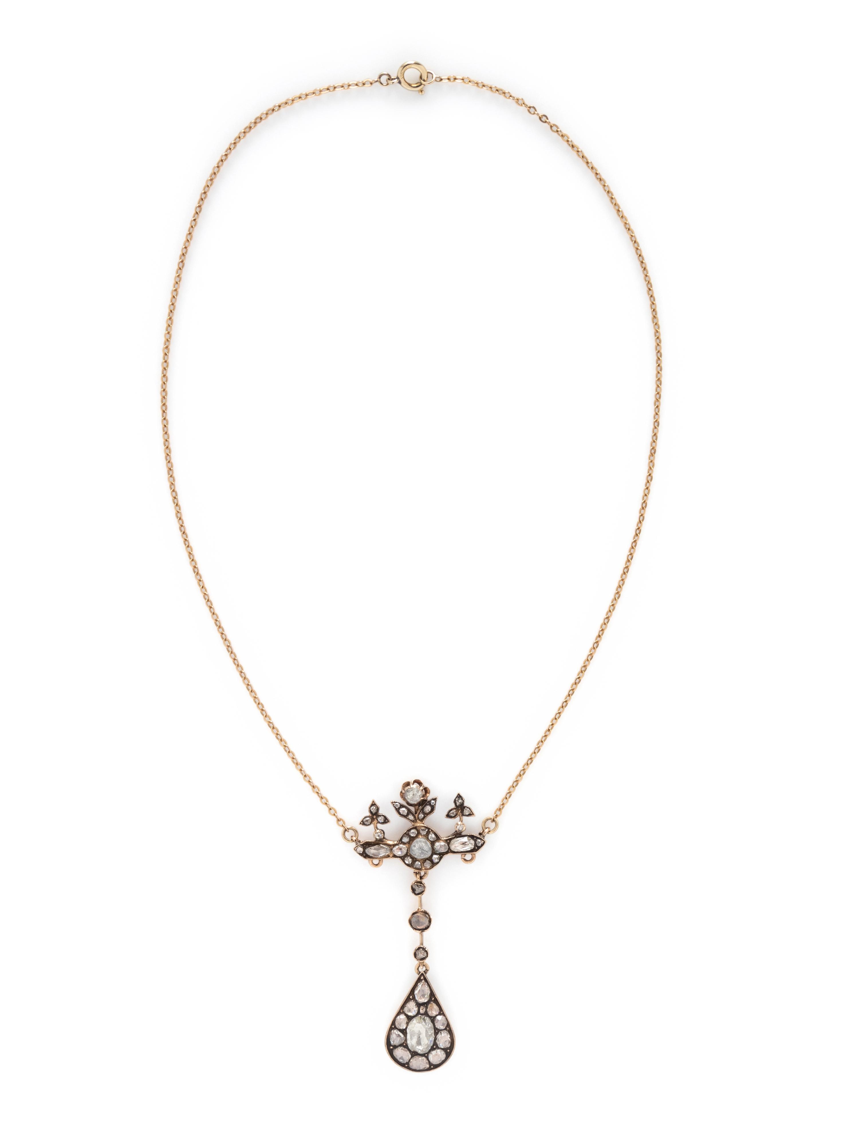 ROSE CUT DIAMOND PENDANT NECKLACE