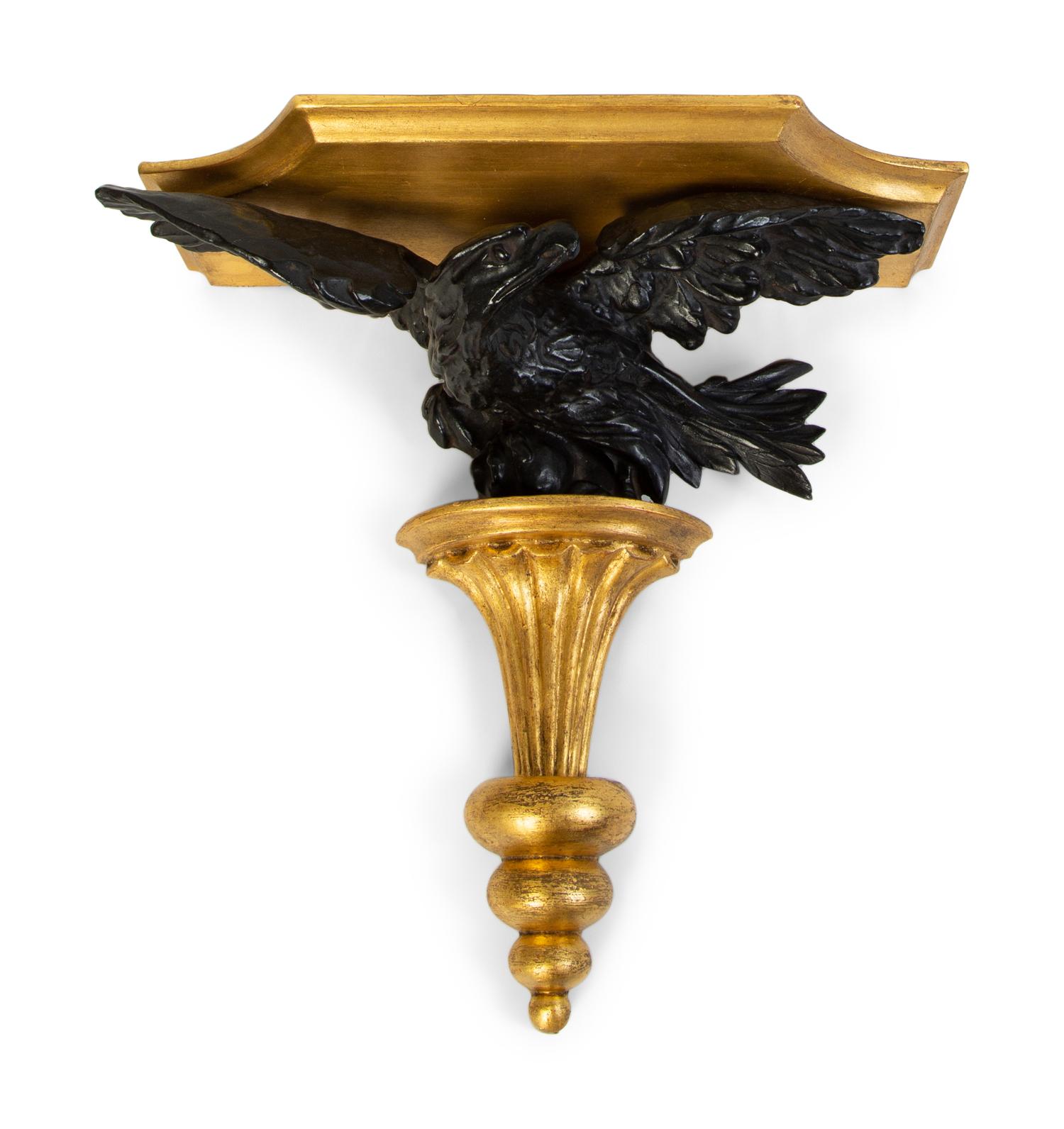 A Pair of Georgian Giltwood and Ebonized Carved Eagle Wall Brackets — EARLY 19TH CENTURY