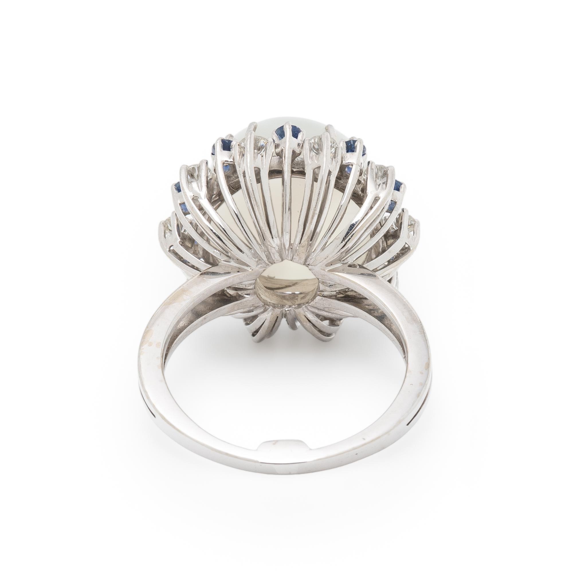 CAT'S EYE MOONSTONE, DIAMOND, AND SAPPHIRE RING