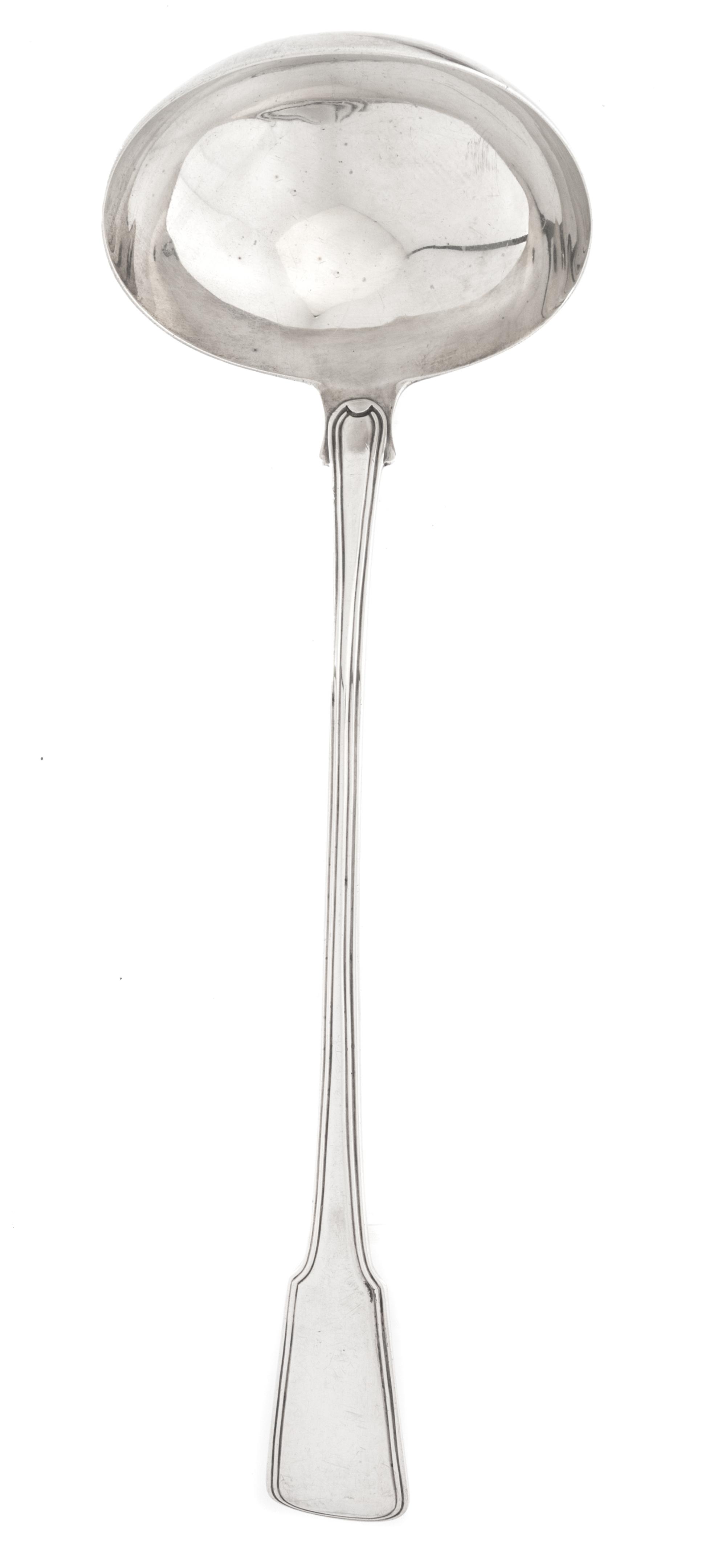 A George III Silver Ladle, Richard Crossley, London, 1812, having a thread and fiddle decorated handle.