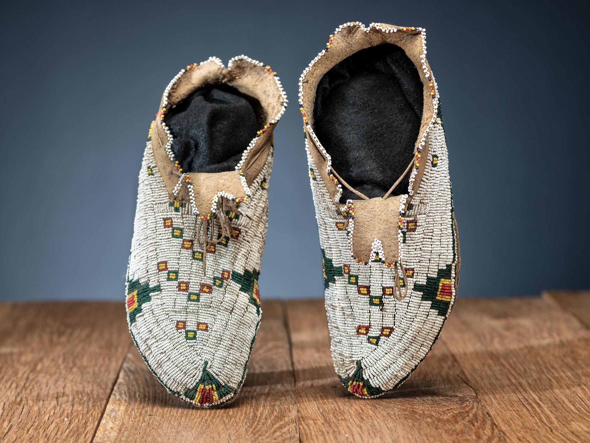 Sioux and Cheyenne Beaded Hide Moccasins