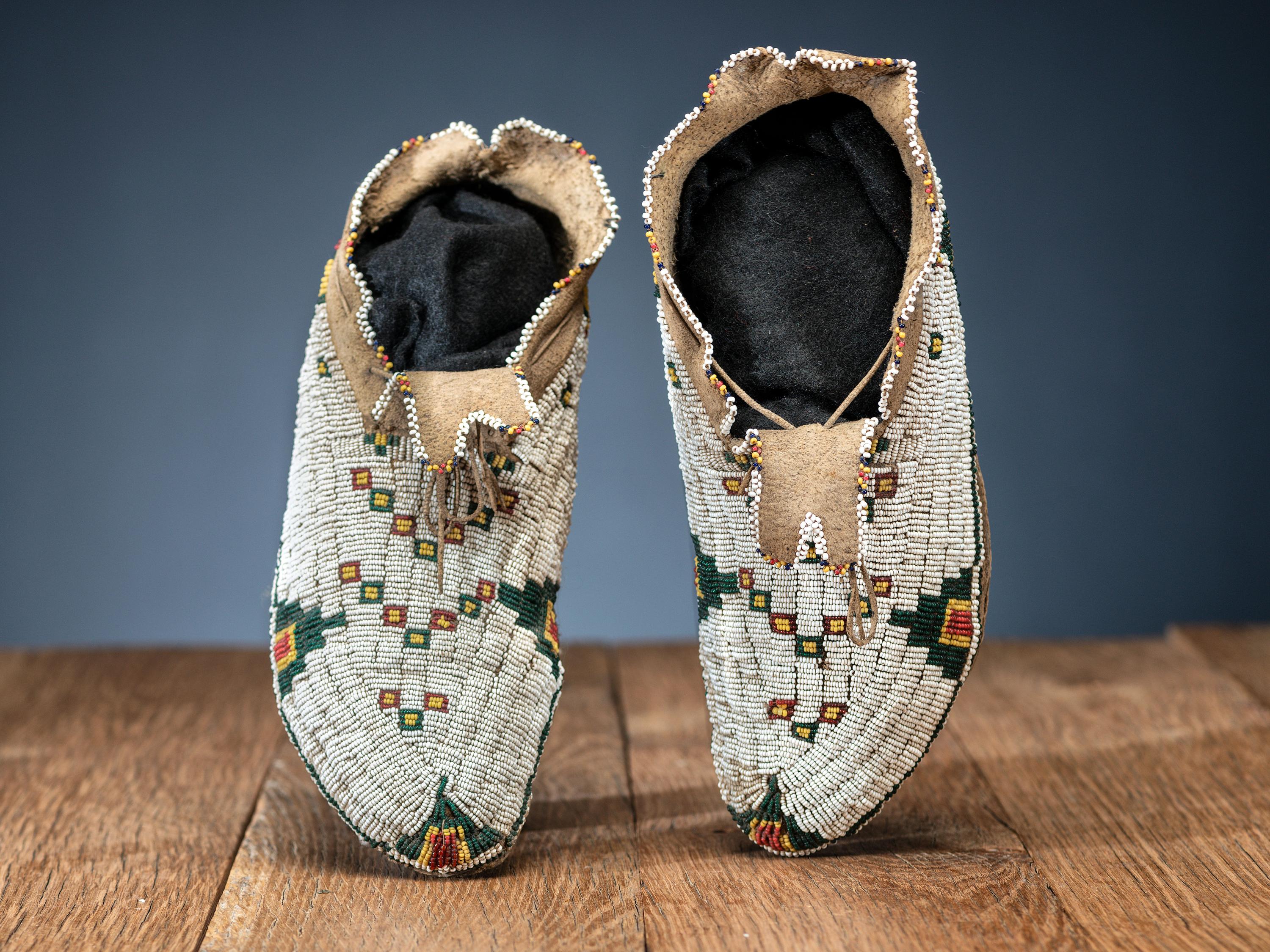 Sioux and Cheyenne Beaded Hide Moccasins