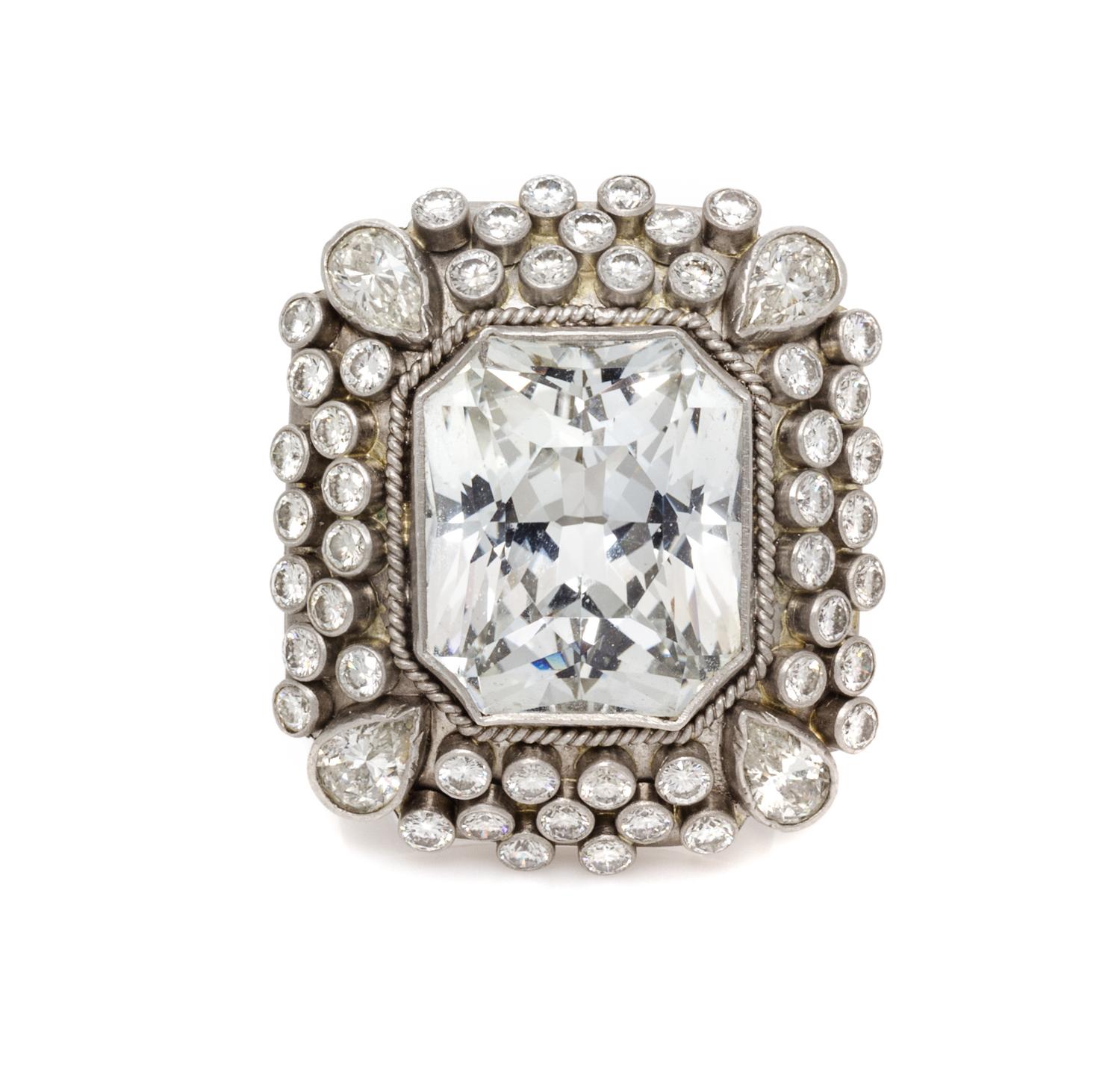 A Platinum, White Sapphire and Diamond Ring, 18.00 dwts.