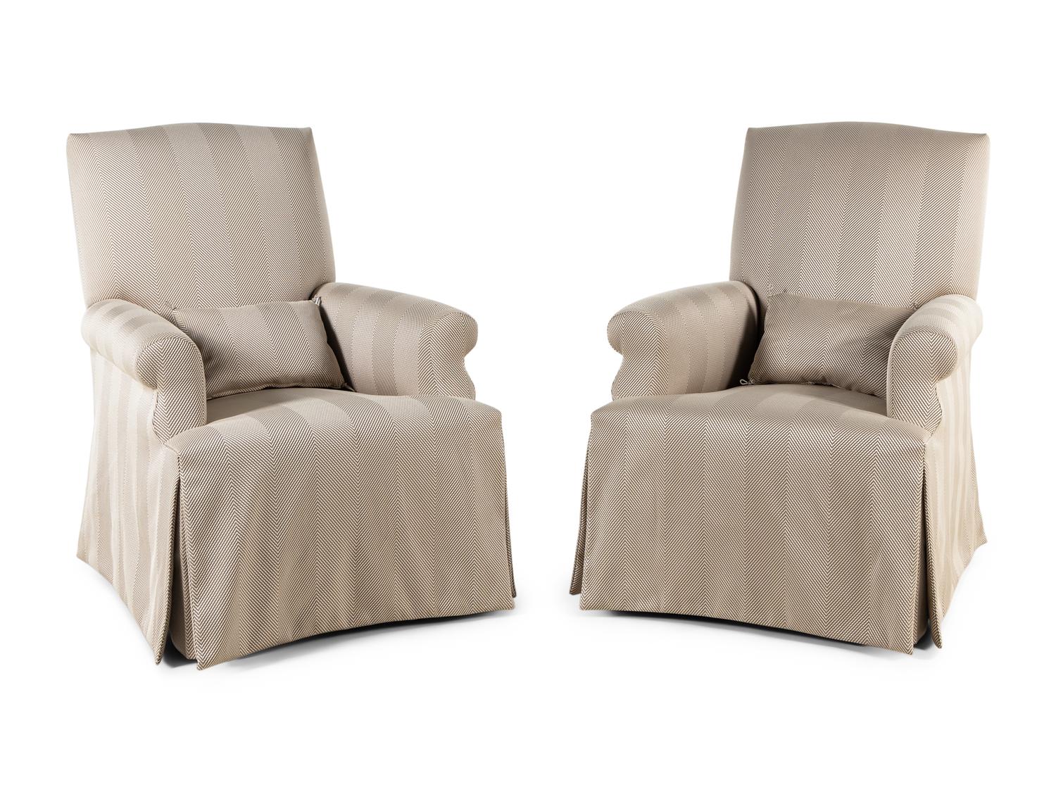 A Pair of Herringbone-Upholstered Armchairs