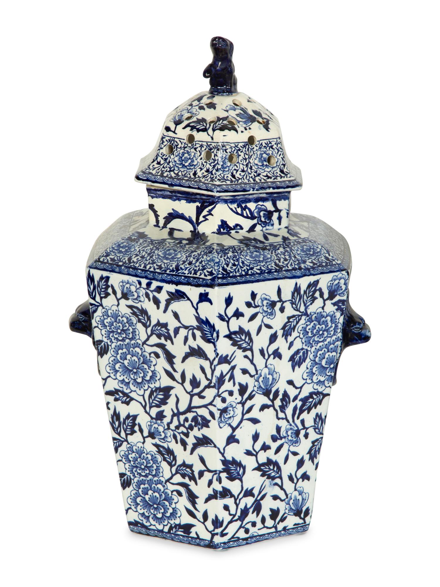 Two English Transfer-Decorated Stoneware Potpourri Vases