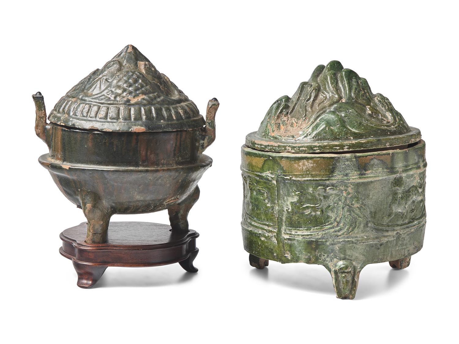 Two Chinese Green Glazed Pottery 'Hill' Jars