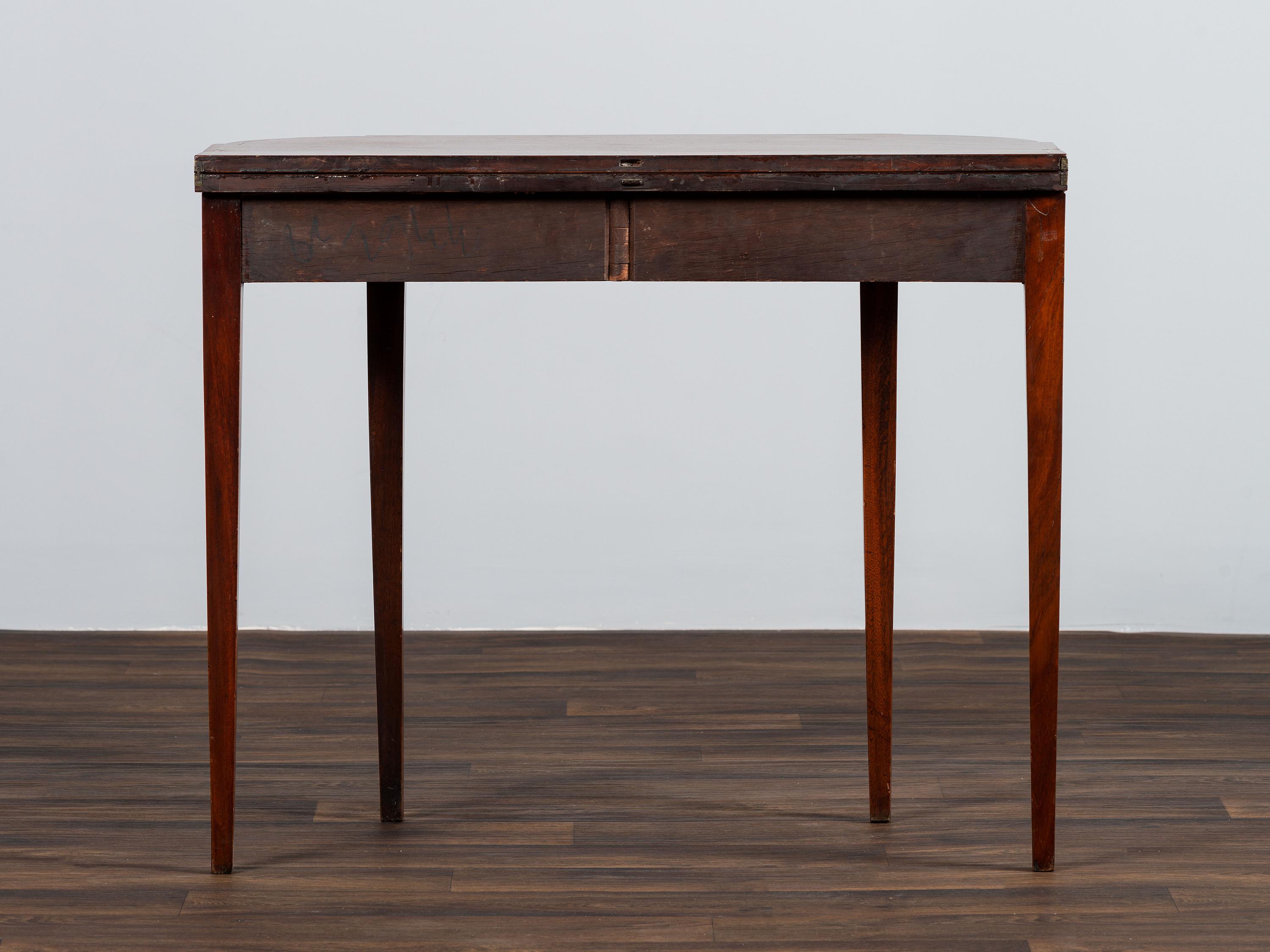 A Federal Figured and Floral Inlaid Mahogany Game Table