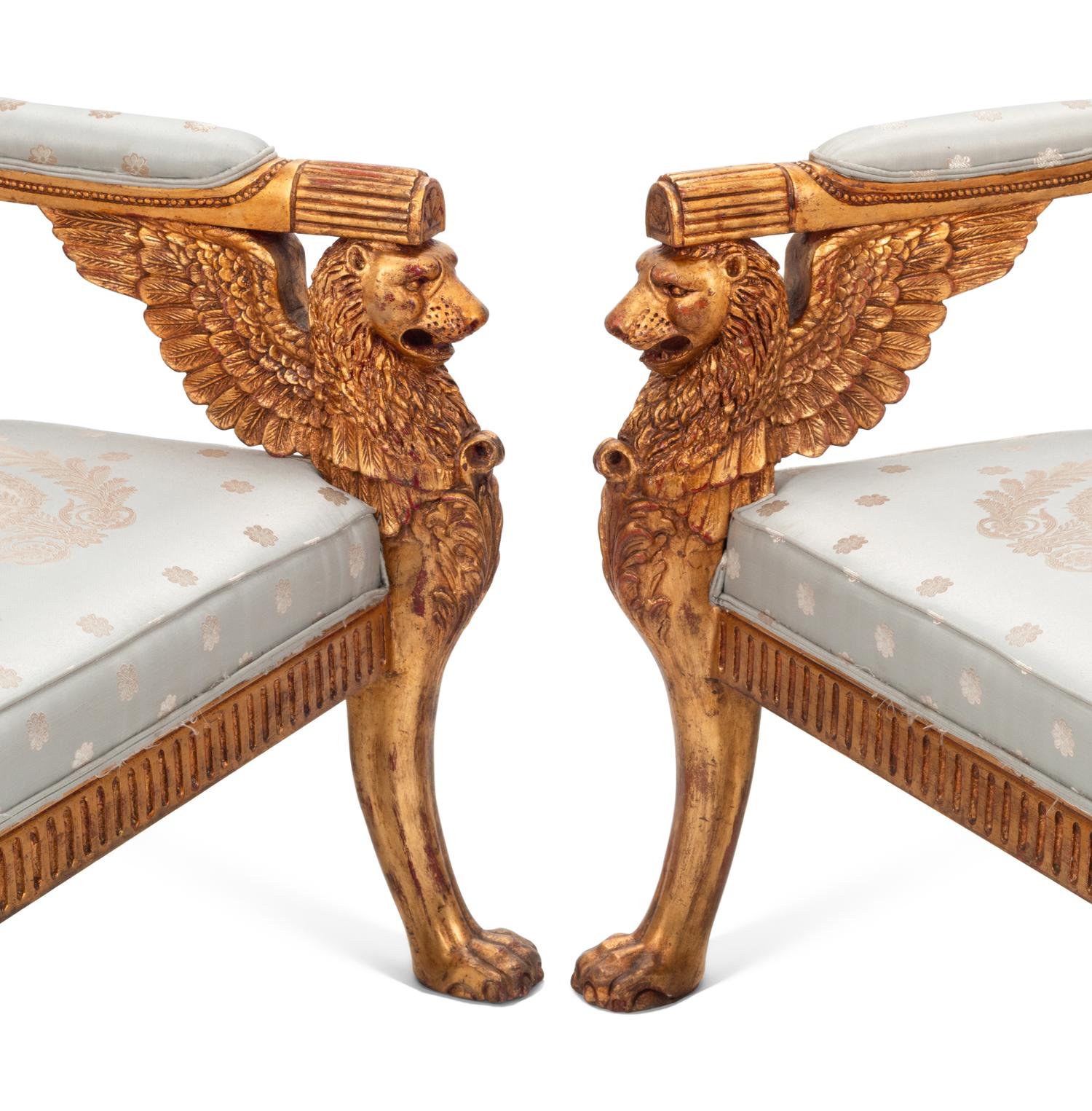 A Pair of French Neoclassical Style Giltwood Settees