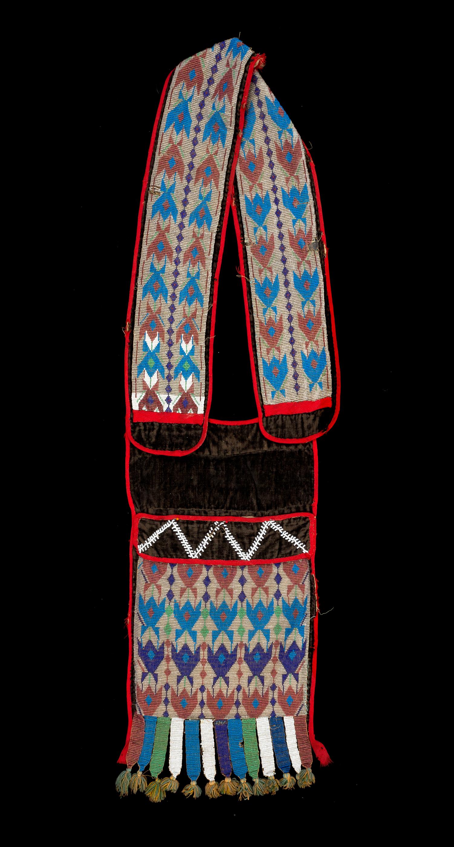 A Potawatomi Beaded Bandolier Bag Length approximately 36 inches.