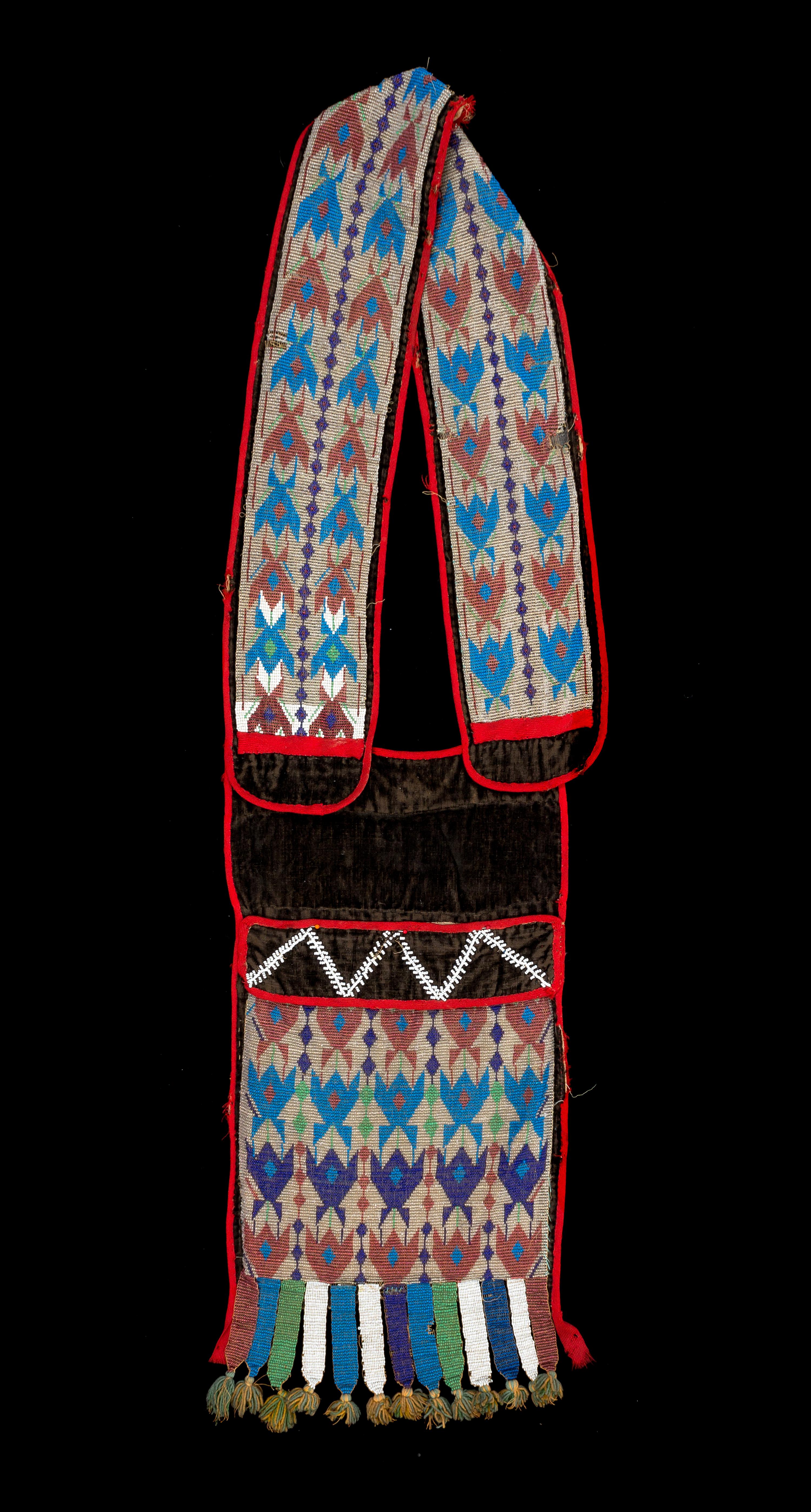 A Potawatomi Beaded Bandolier Bag Length approximately 36 inches.