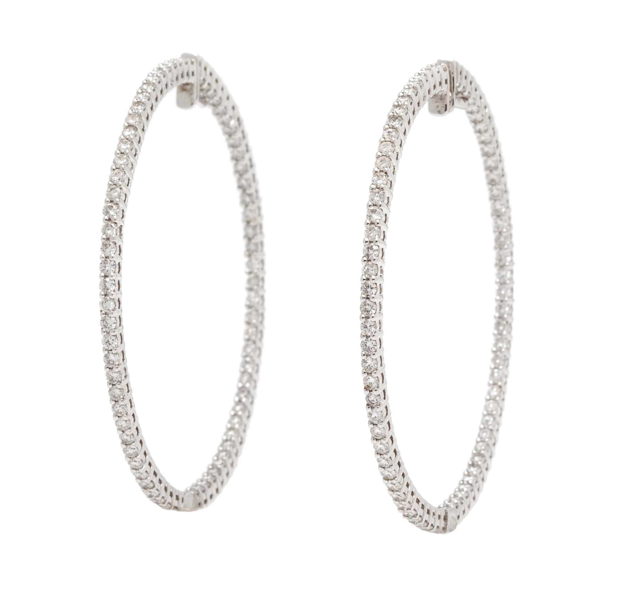 A Pair of White Gold and Diamond Hoop Earrings,