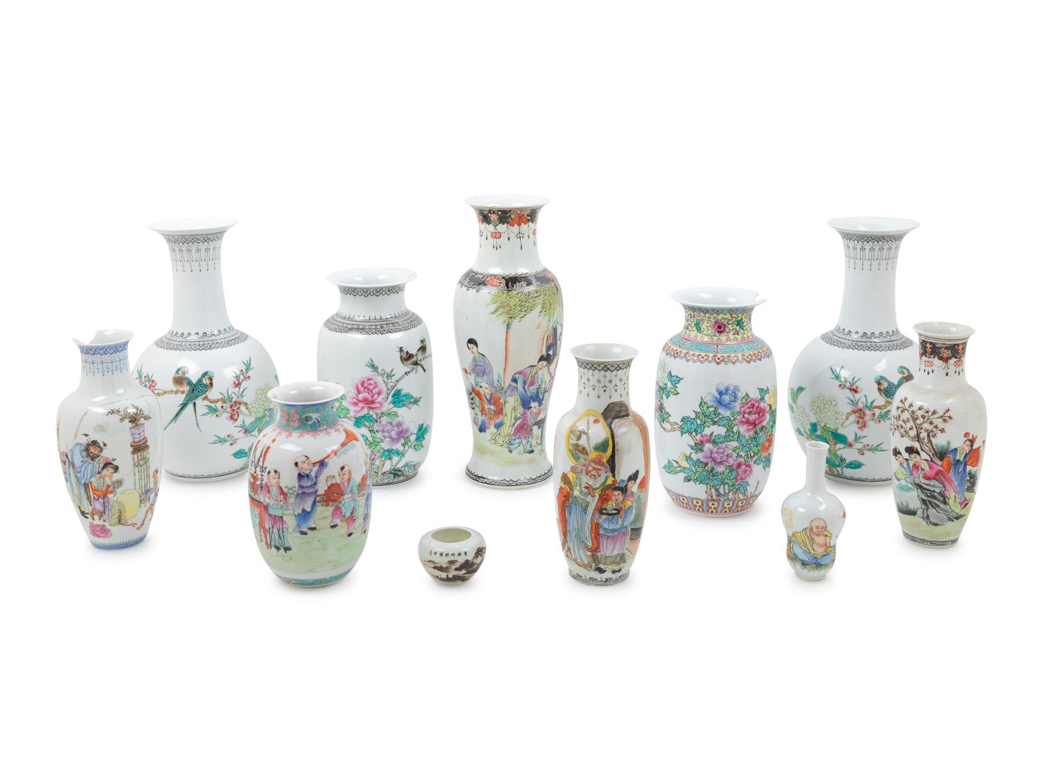 Eleven Chinese Famille Rose Porcelain Vases