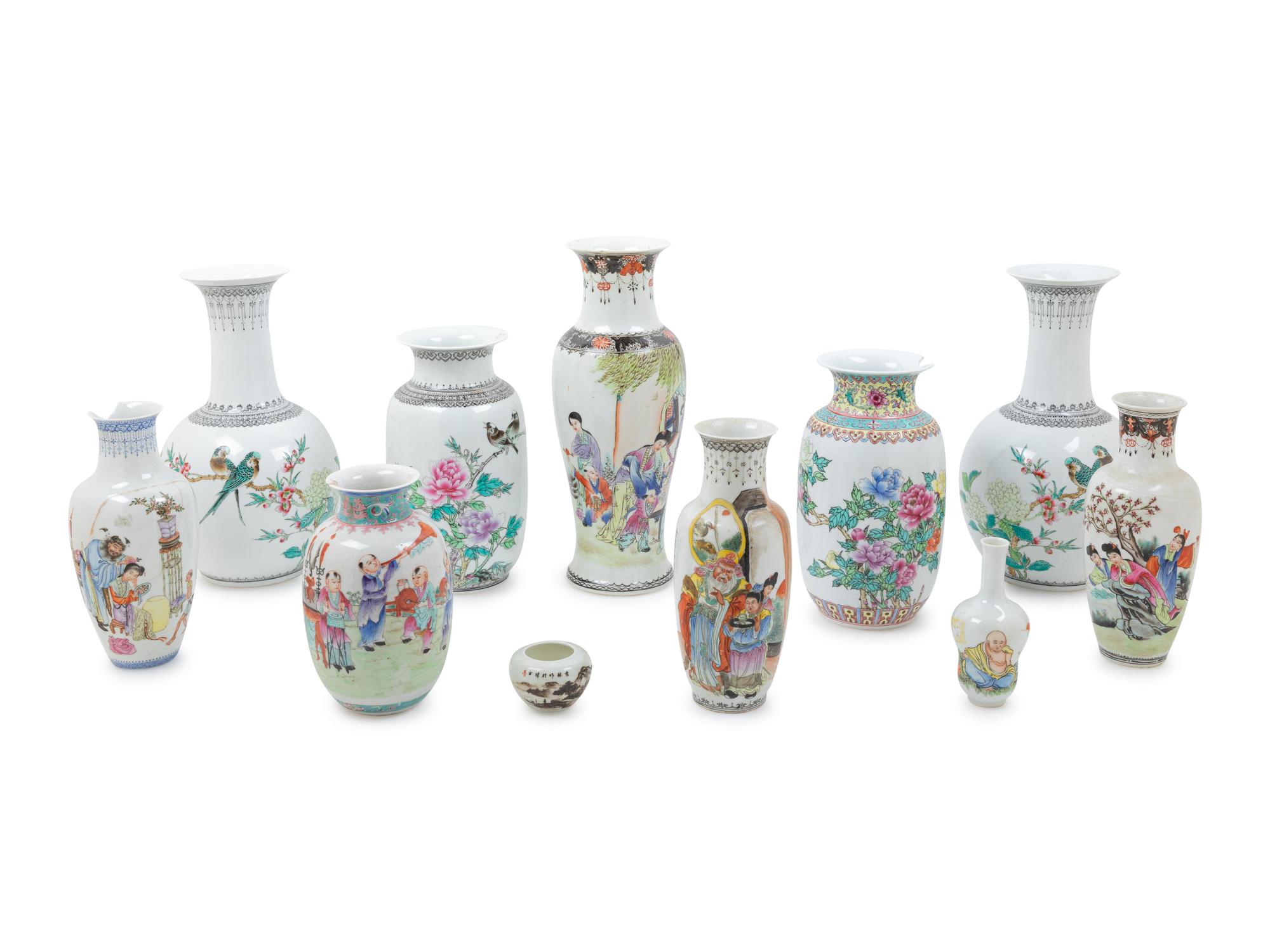 Eleven Chinese Famille Rose Porcelain Vases