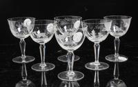 A Set of Six Etched Glass Stems Height 5 inches.