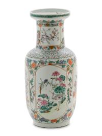 A Chinese Famille Verte Porcelain Rouleau Vase